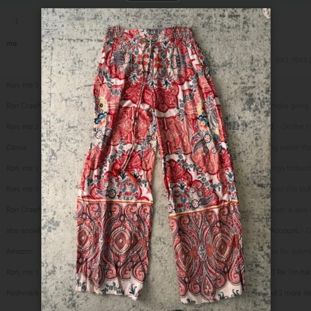 Angie Women's New Long Flowing Pants Trousers Wide Leg Hippie Bohemian Red MED